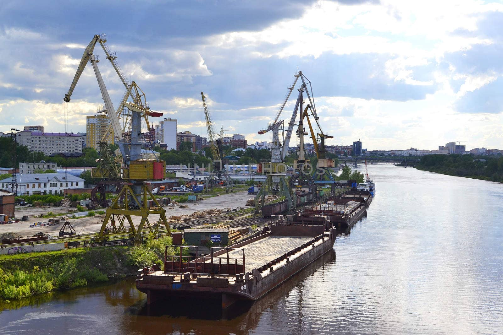 River port on the Tura River in Tyumen, Russia.