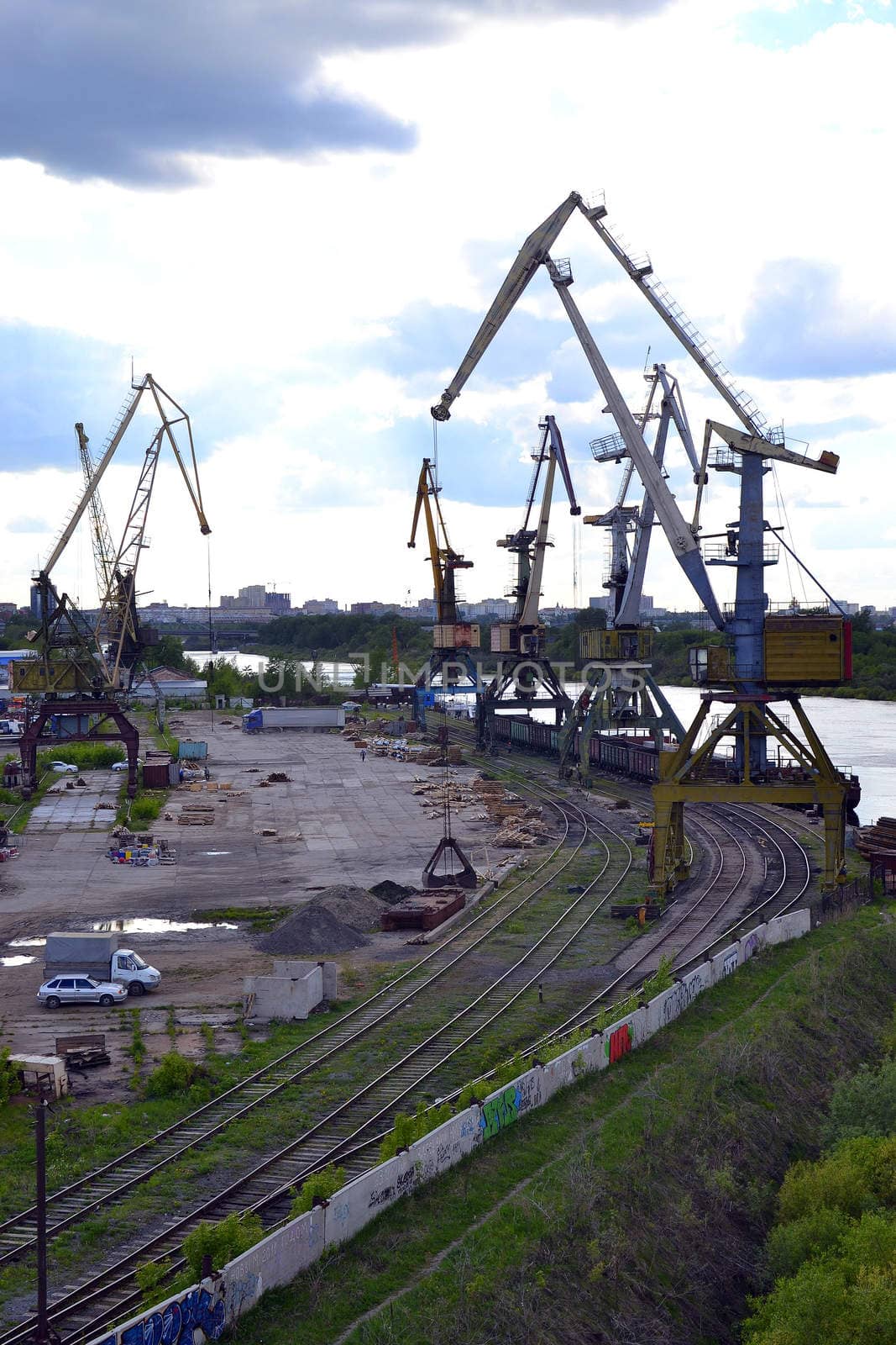 River port on the Tura River in Tyumen, Russia.