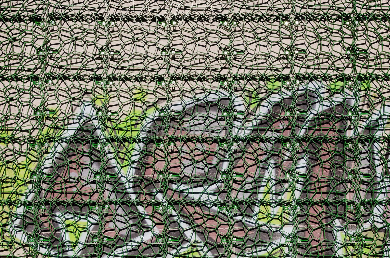 the murals trapped by a wire mesh