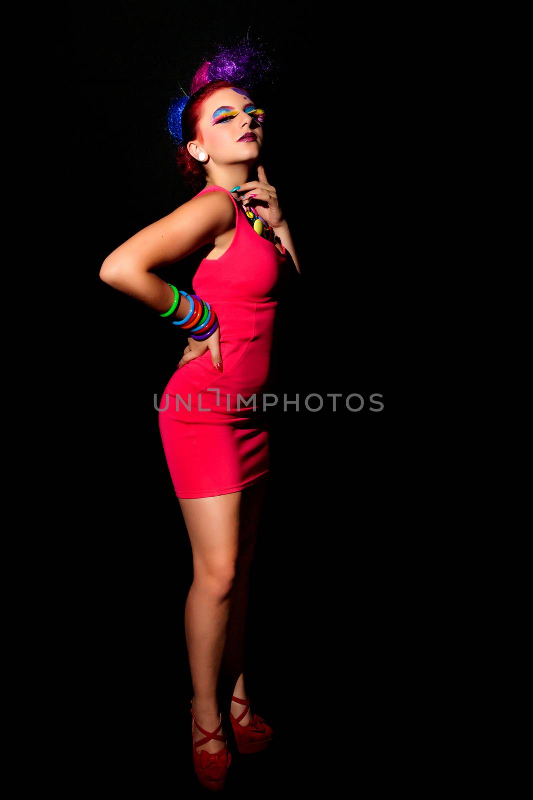 Female model posing with distinctive hairstyle