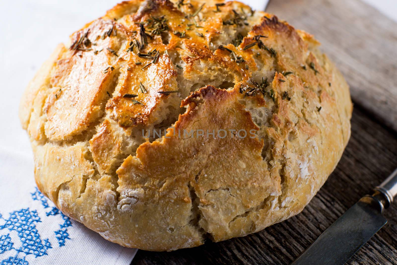 Artisan rustic crusty bread baked in dutch oven