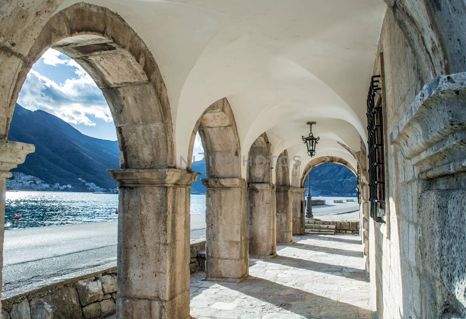 Museum`s archway in the old town Perast  by radzonimo