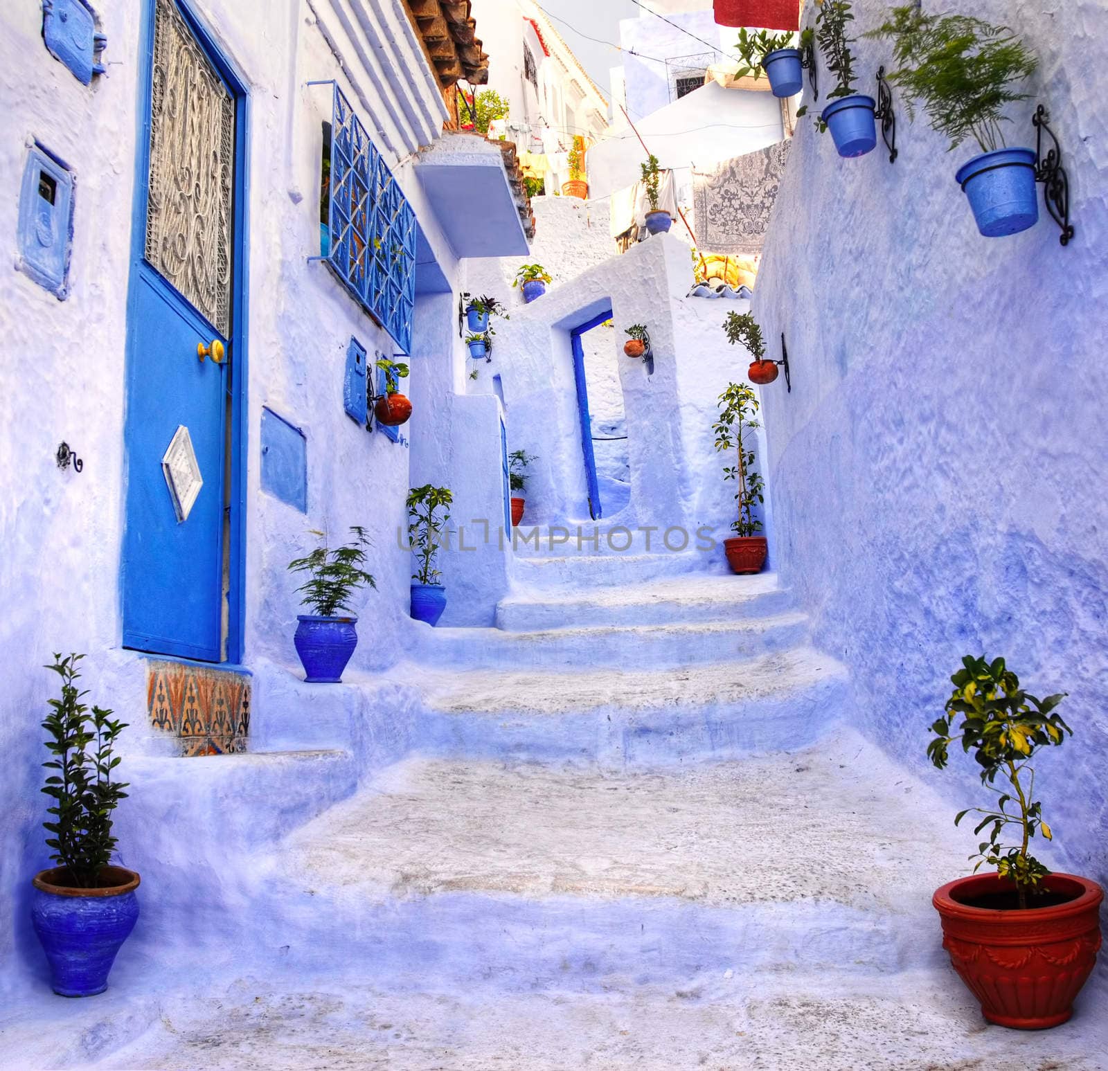 Street in the blue city Chefchaouen, Morocco