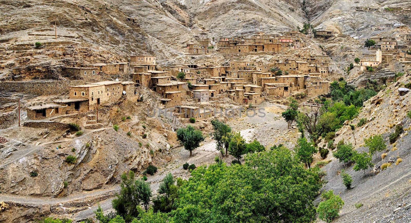 Small bedouin town on the slopes of Atlas mountains, Morocco