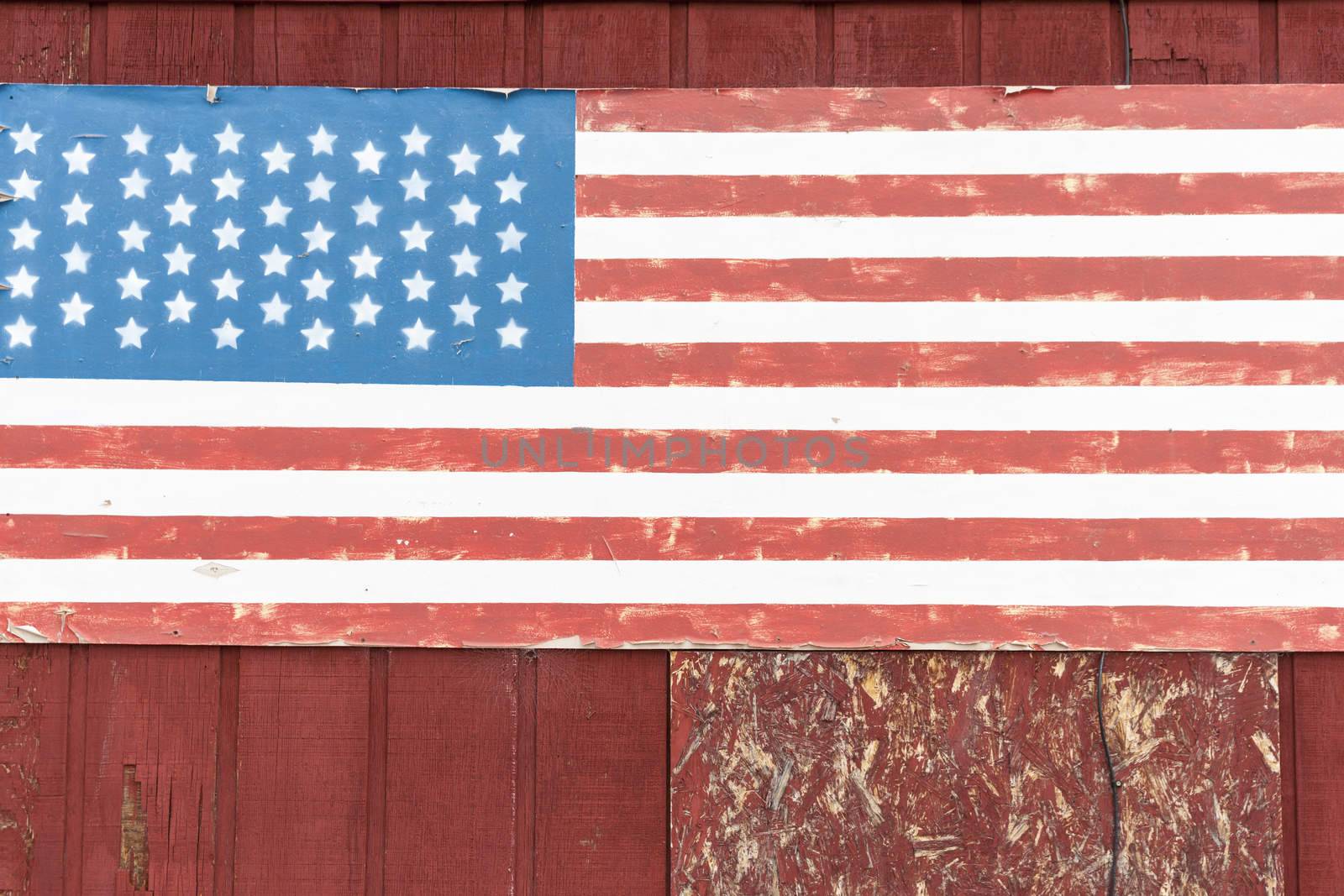 US flag, painted on old wooden wall, grunge.
