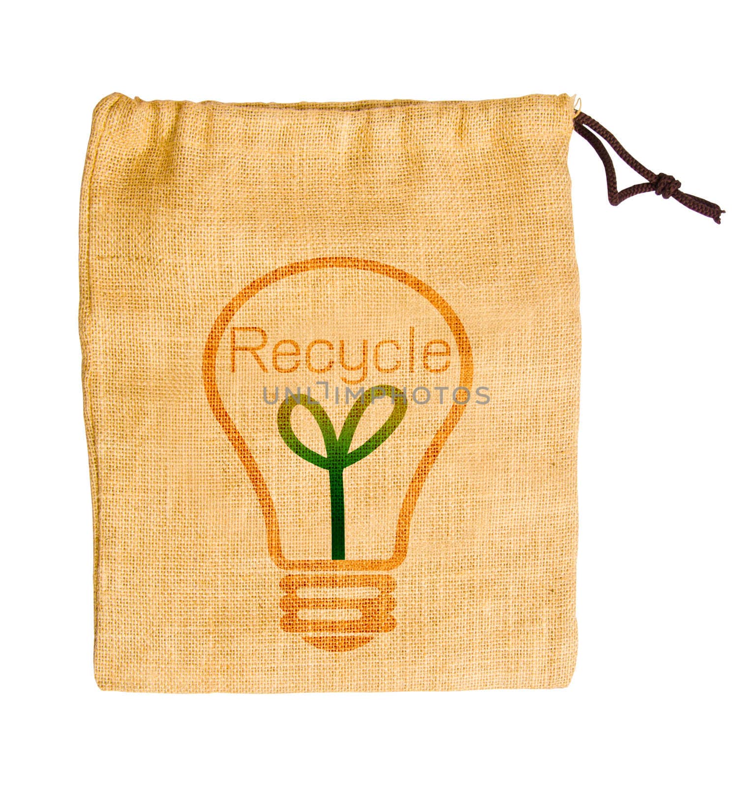 Empty sack bag with recycle concept. Isolated on white background, clipping path
