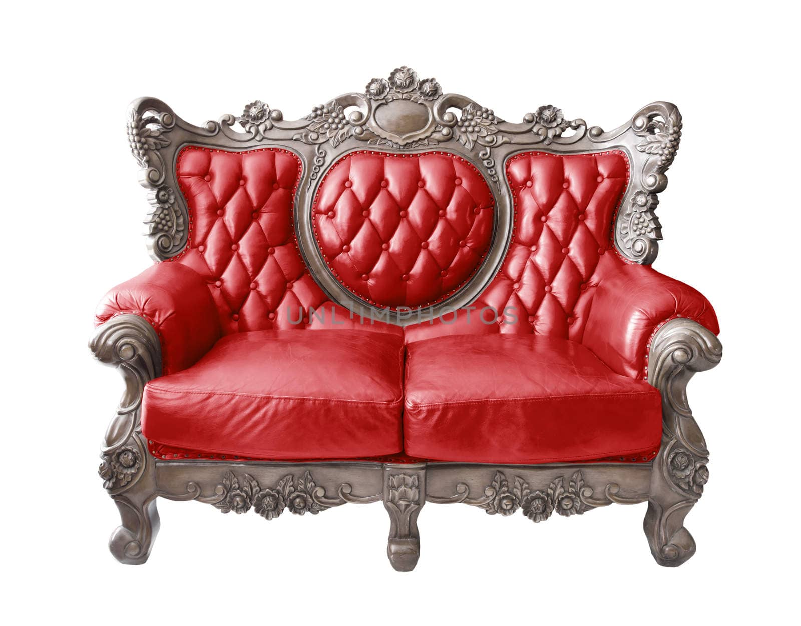 Red luxurious sofa on white background. clipping path.