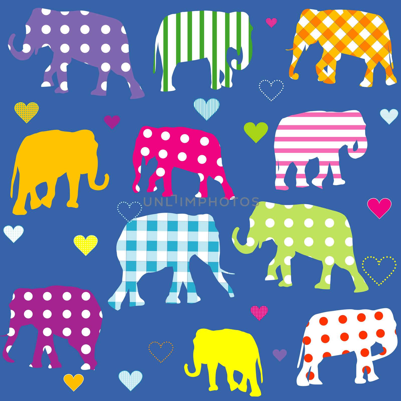 Patterned elephants, background for kids by hibrida13