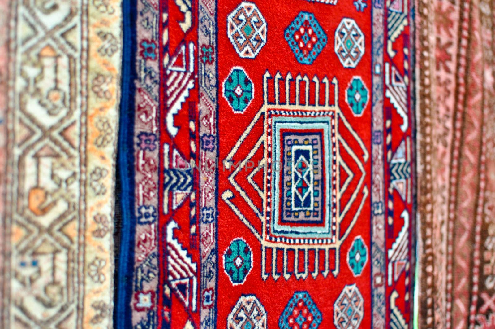 colored wool handmade carpets closeup