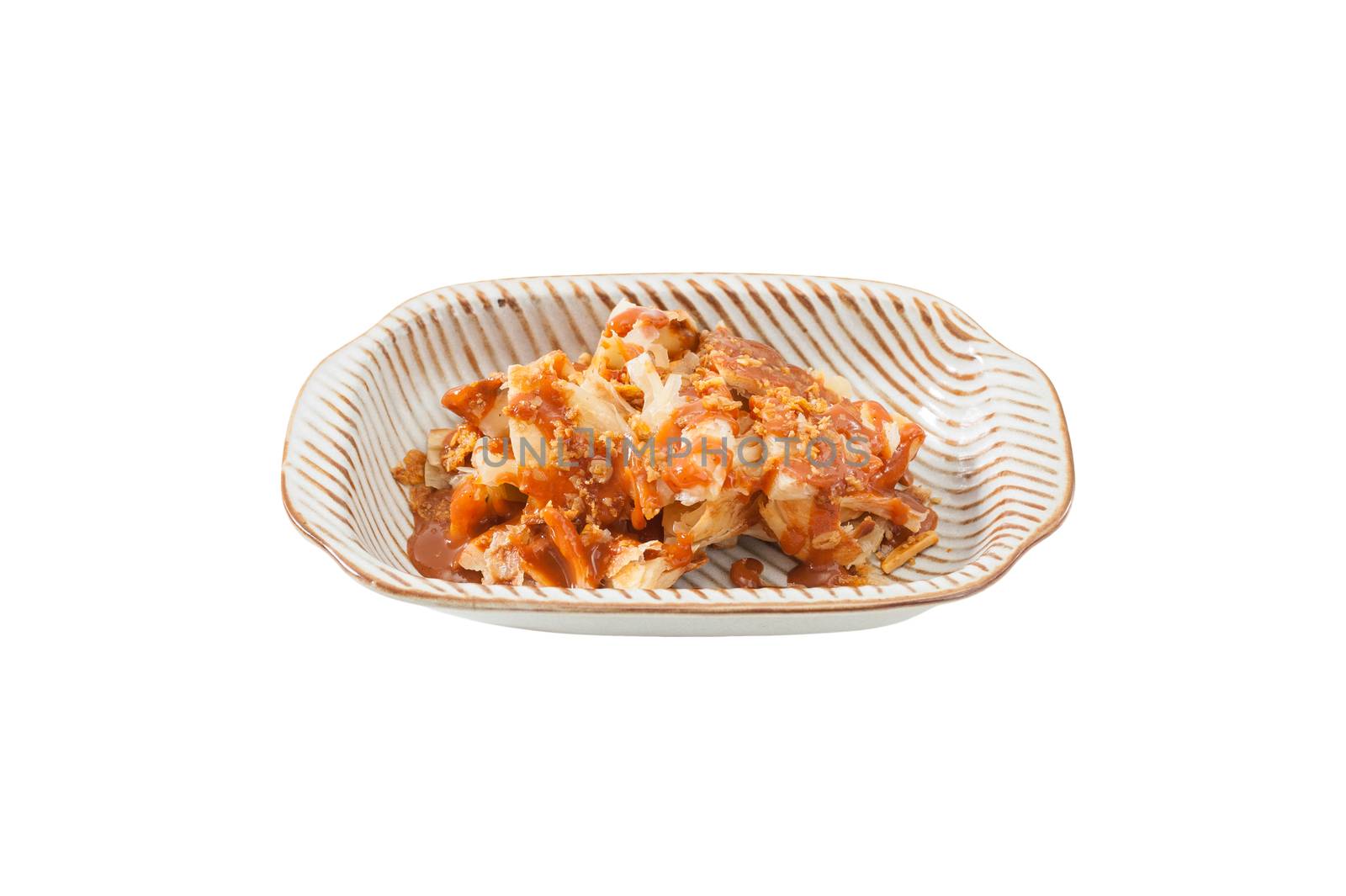 Roti with Thai tea sauce, Modern dessert adapt from Indian food isolated on white background with clipping path