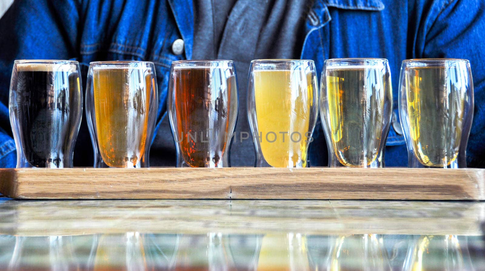 glasses of the different Beers on wood desk
