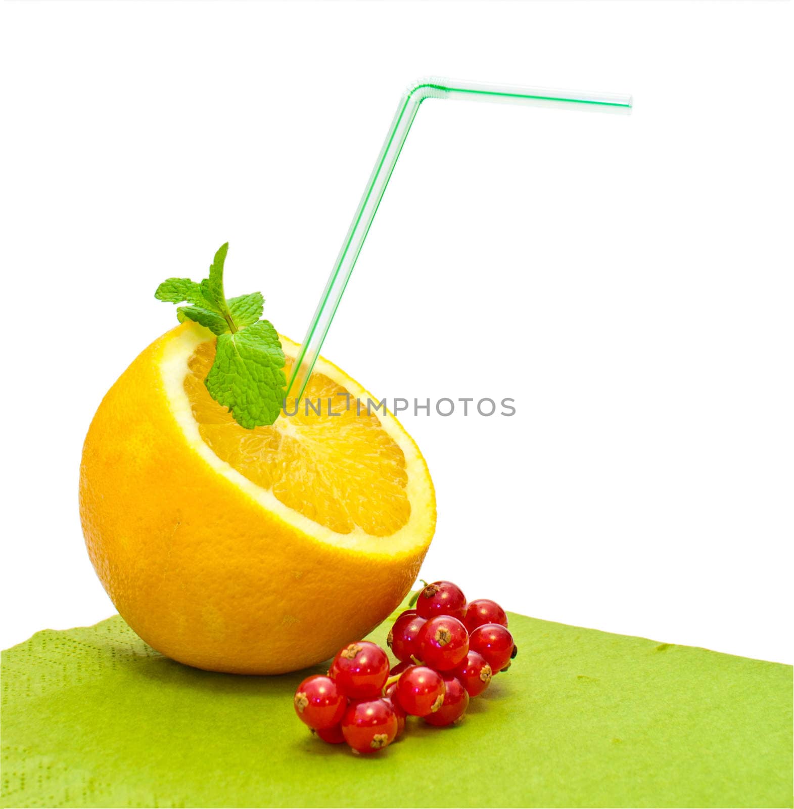 orange with a straw on a white background by vlaru