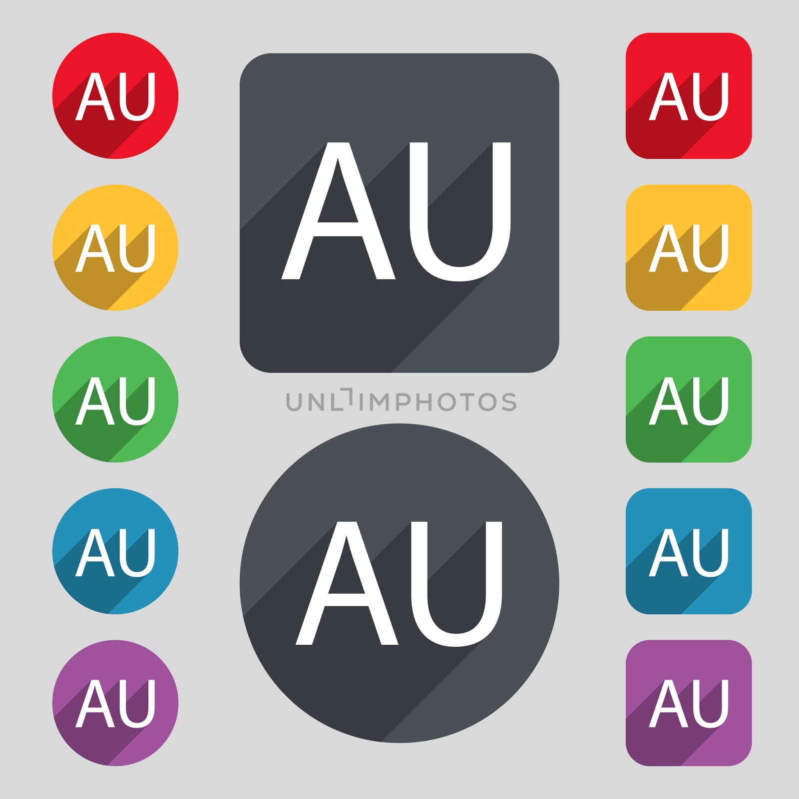australia sign icon. Set of colored buttons.  by serhii_lohvyniuk