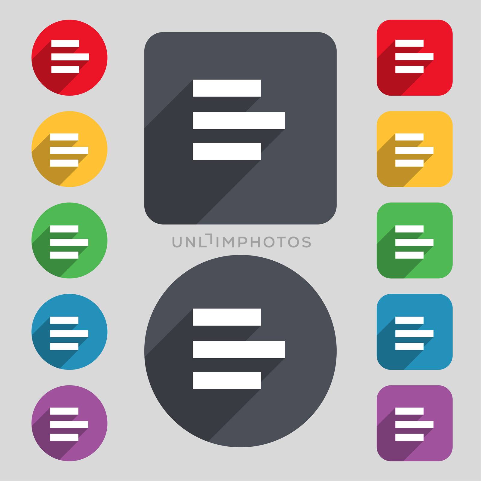 Left-aligned icon sign. A set of 12 colored buttons and a long shadow by serhii_lohvyniuk