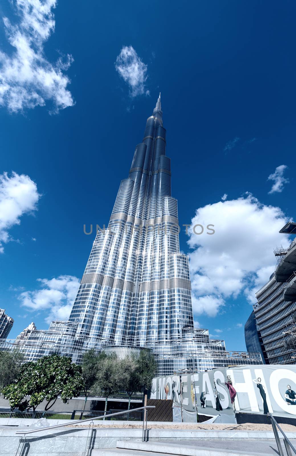 DUBAI, UAE - NOVEMBER 22, 2015: Burj Khalifa, the highest building in the world, 829.8 m tall. It is the new symbol of the city.