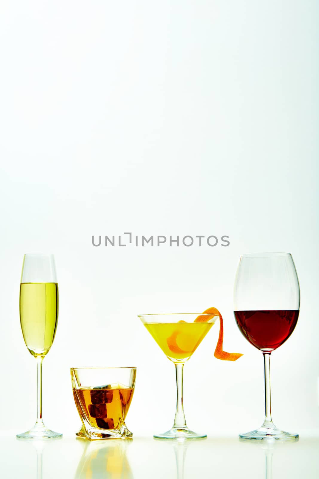 set with different drinks on white background by sarymsakov