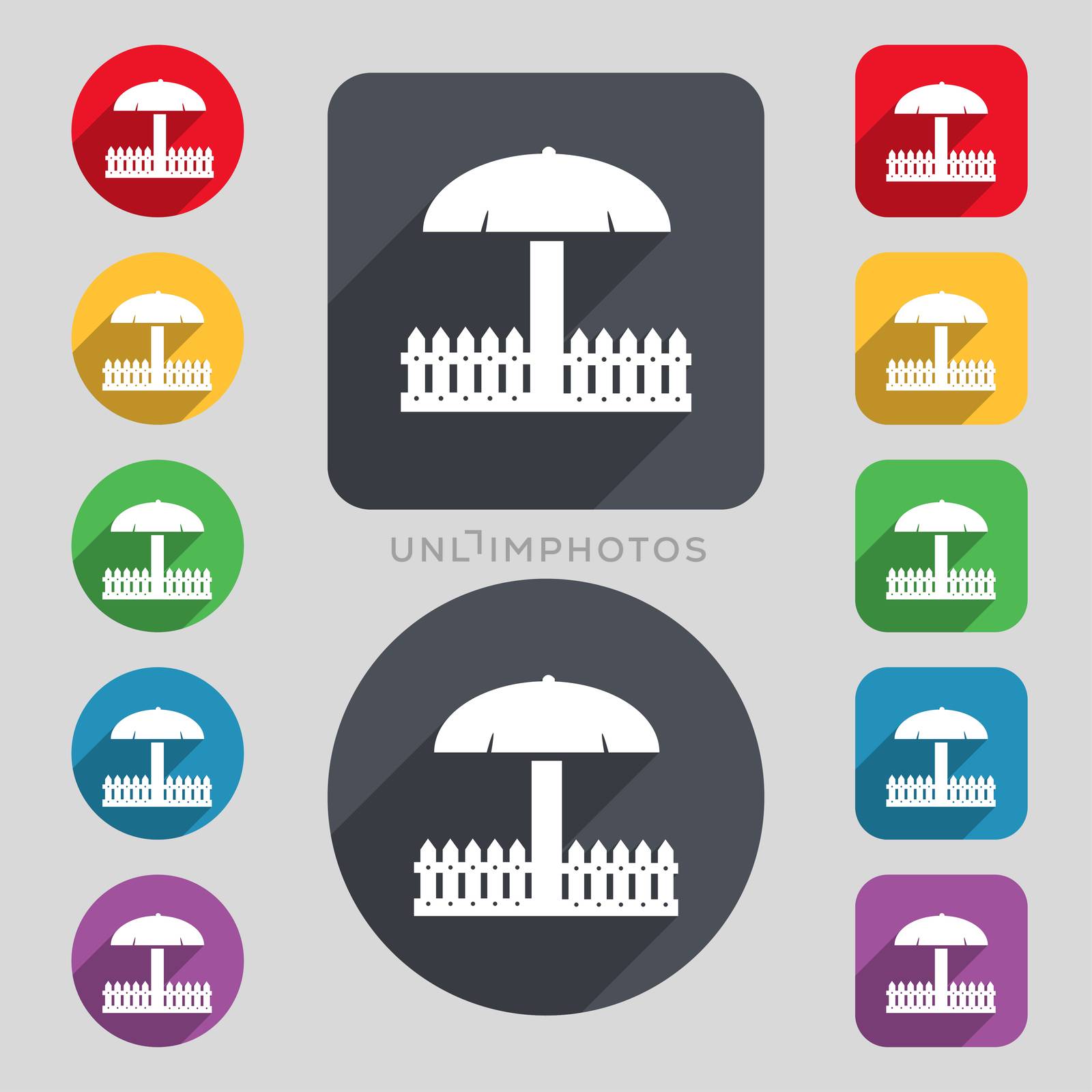Sandbox icon sign. A set of 12 colored buttons and a long shadow by serhii_lohvyniuk
