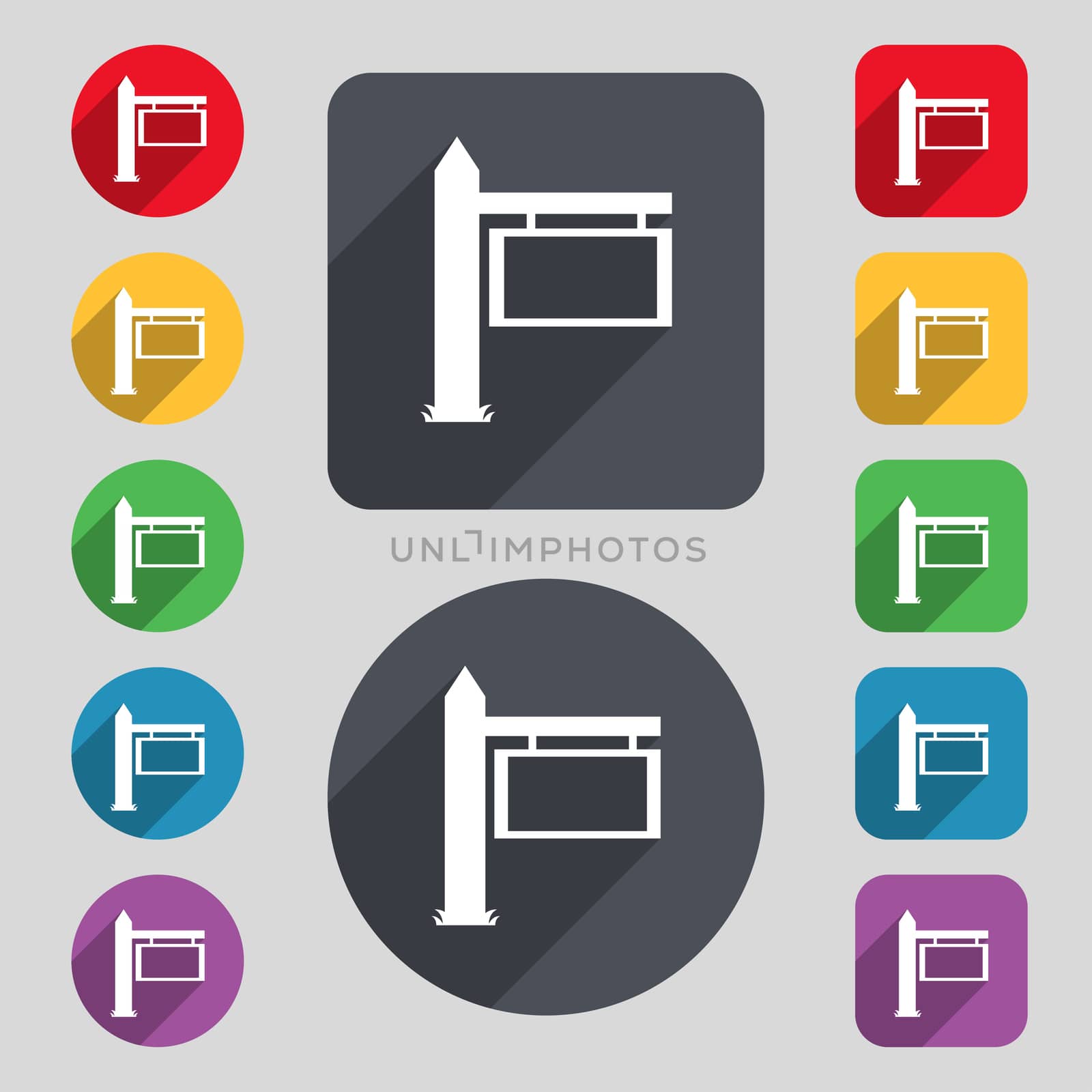 Information Road Sign icon sign. A set of 12 colored buttons and a long shadow by serhii_lohvyniuk