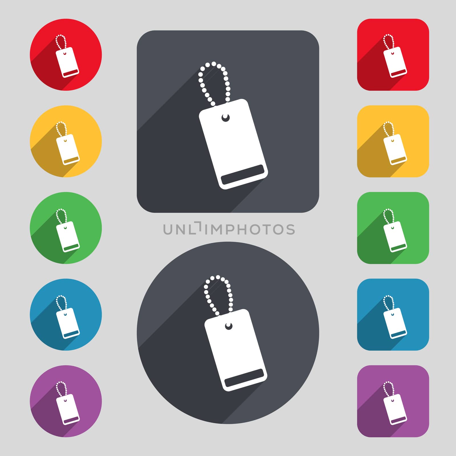 army chains icon sign. A set of 12 colored buttons and a long shadow. Flat design. 