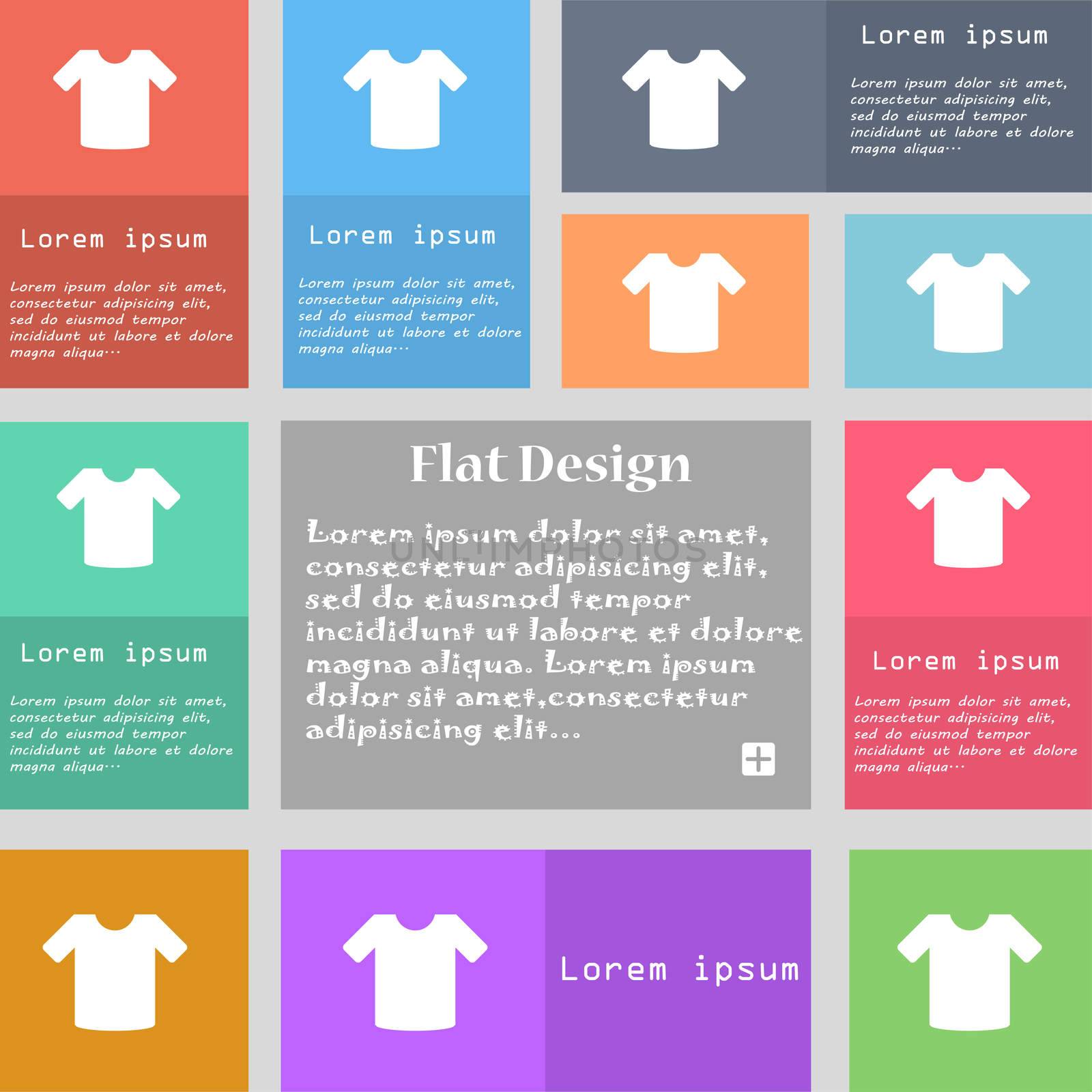 T-shirt, Clothes icon sign. Set of multicolored buttons. Metro style with space for text. The Long Shadow  by serhii_lohvyniuk