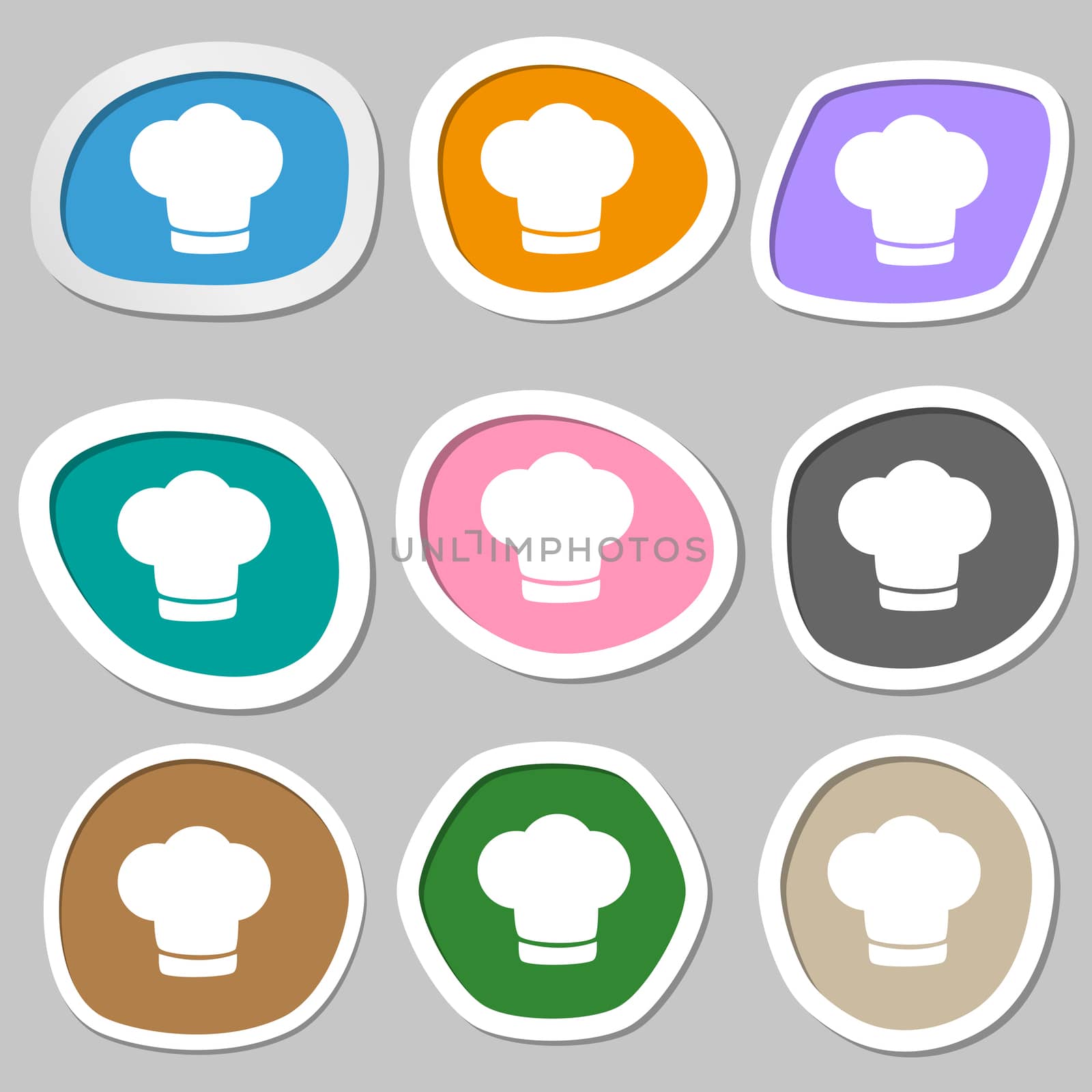 Chef hat sign icon. Cooking symbol. Cooks hat. Multicolored paper stickers. illustration