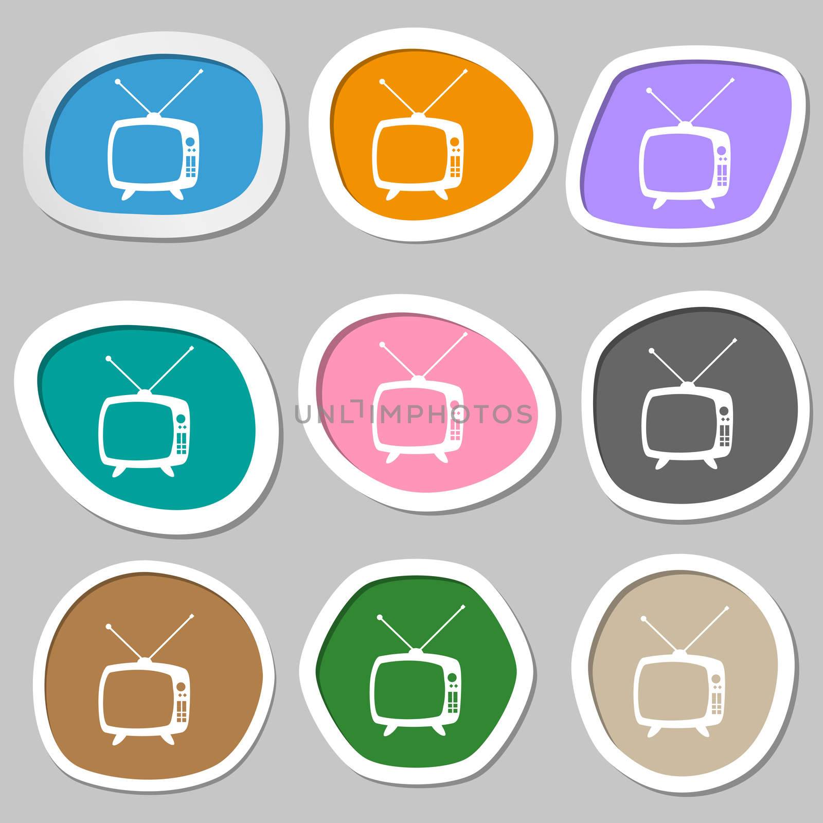 Retro TV mode sign icon. Television set symbol. Multicolored paper stickers.  by serhii_lohvyniuk