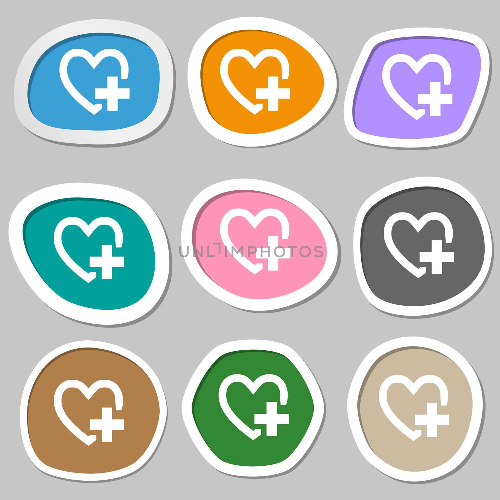 Heart sign icon. Love symbol. Multicolored paper stickers.  by serhii_lohvyniuk