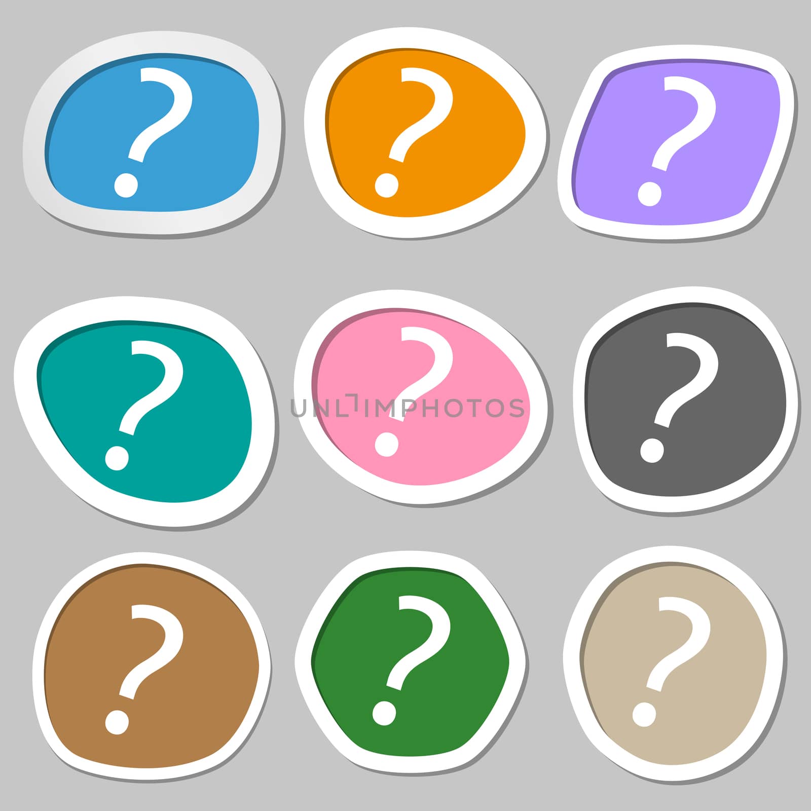 Question mark sign icon. Help symbol. FAQ sign. Multicolored paper stickers. illustration