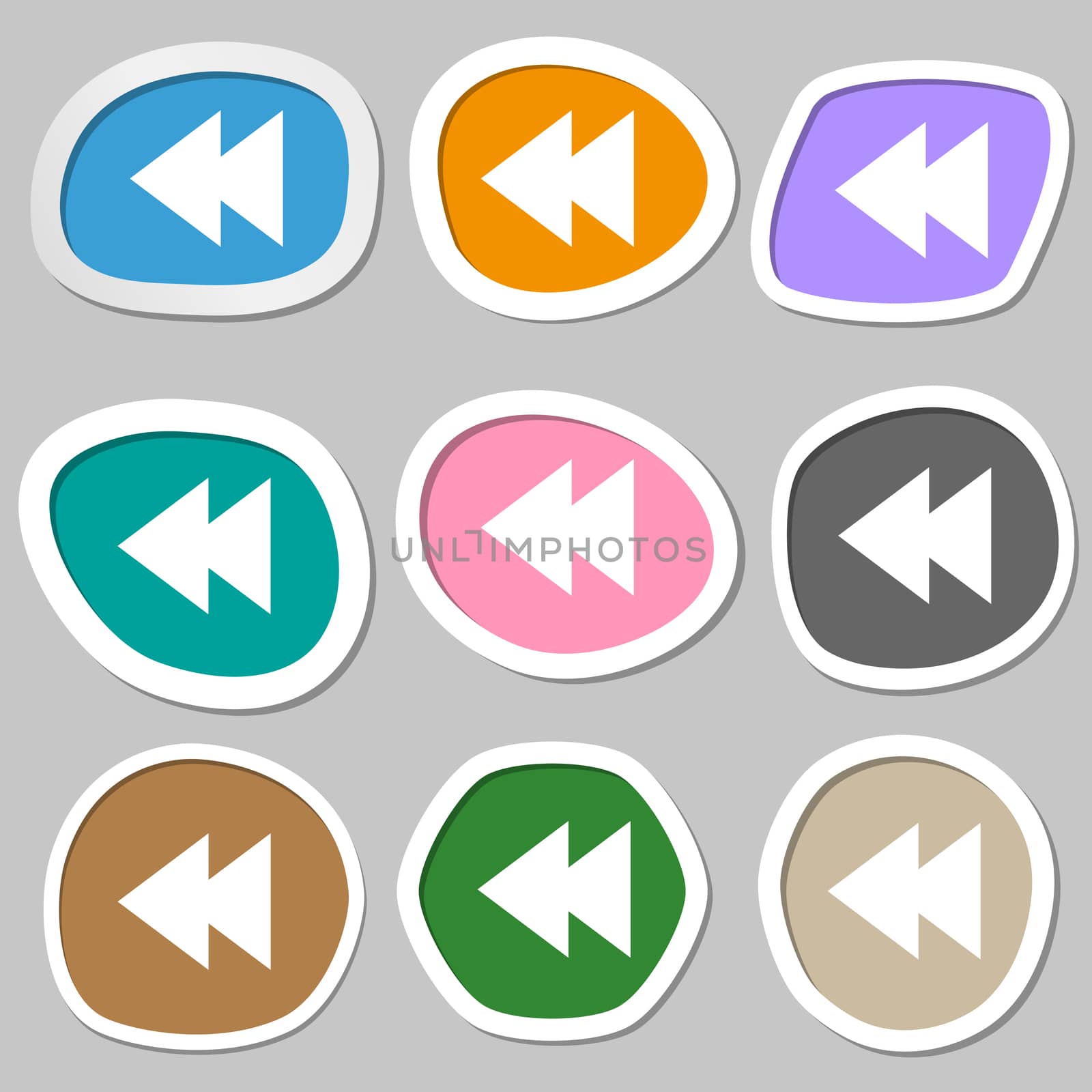 multimedia sign icon. Player navigation symbol. Multicolored paper stickers. illustration