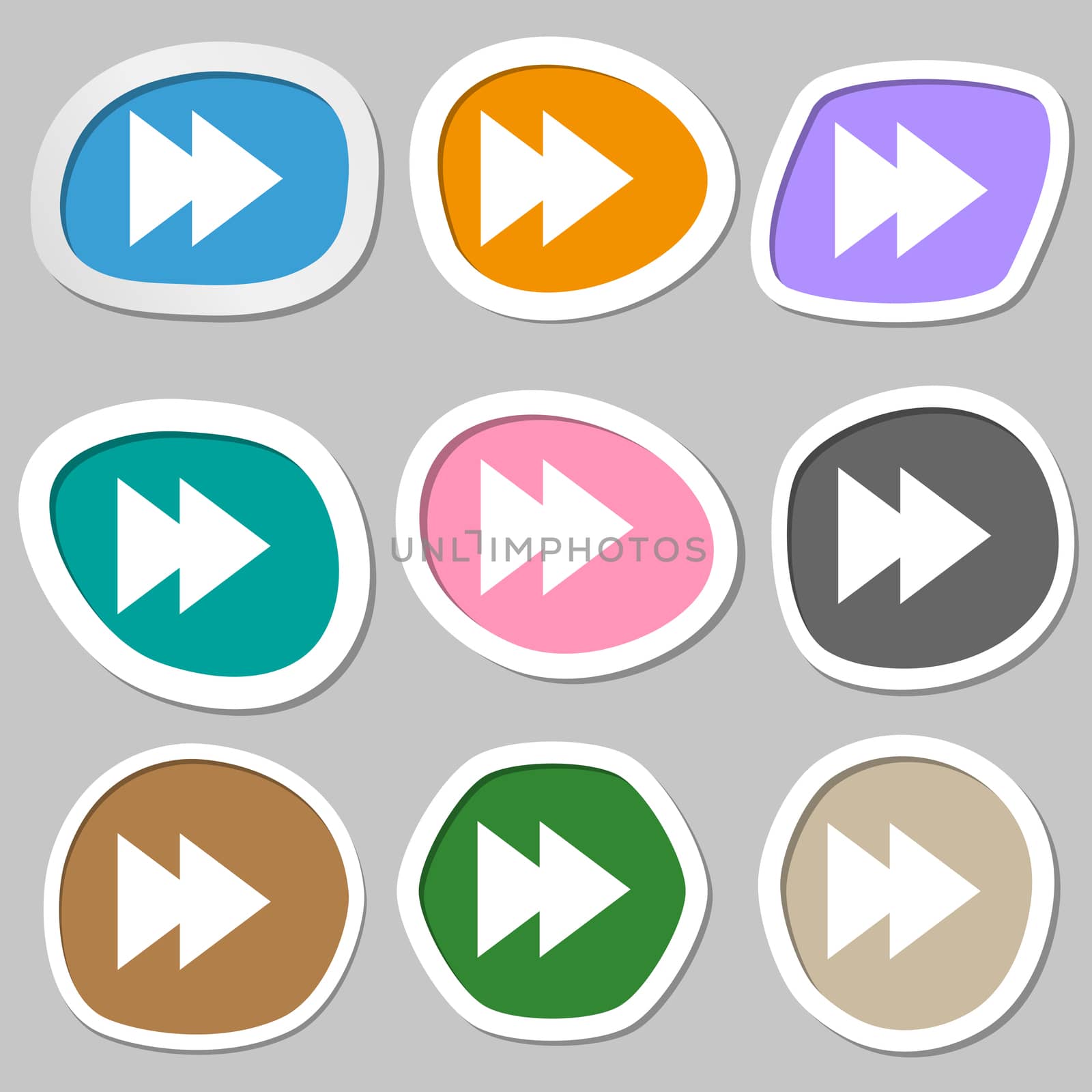 multimedia sign icon. Player navigation symbol. Multicolored paper stickers.  by serhii_lohvyniuk