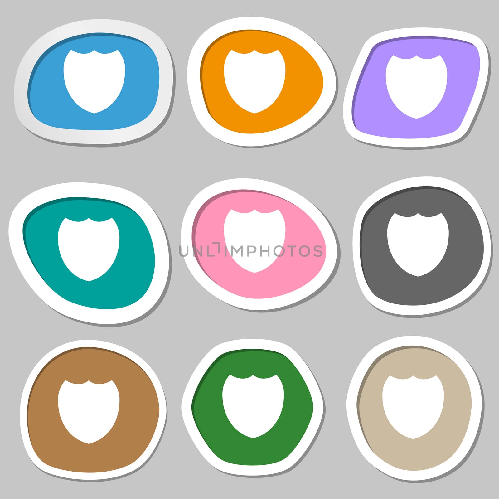 Shield sign icon. Protection symbol. Multicolored paper stickers.  by serhii_lohvyniuk