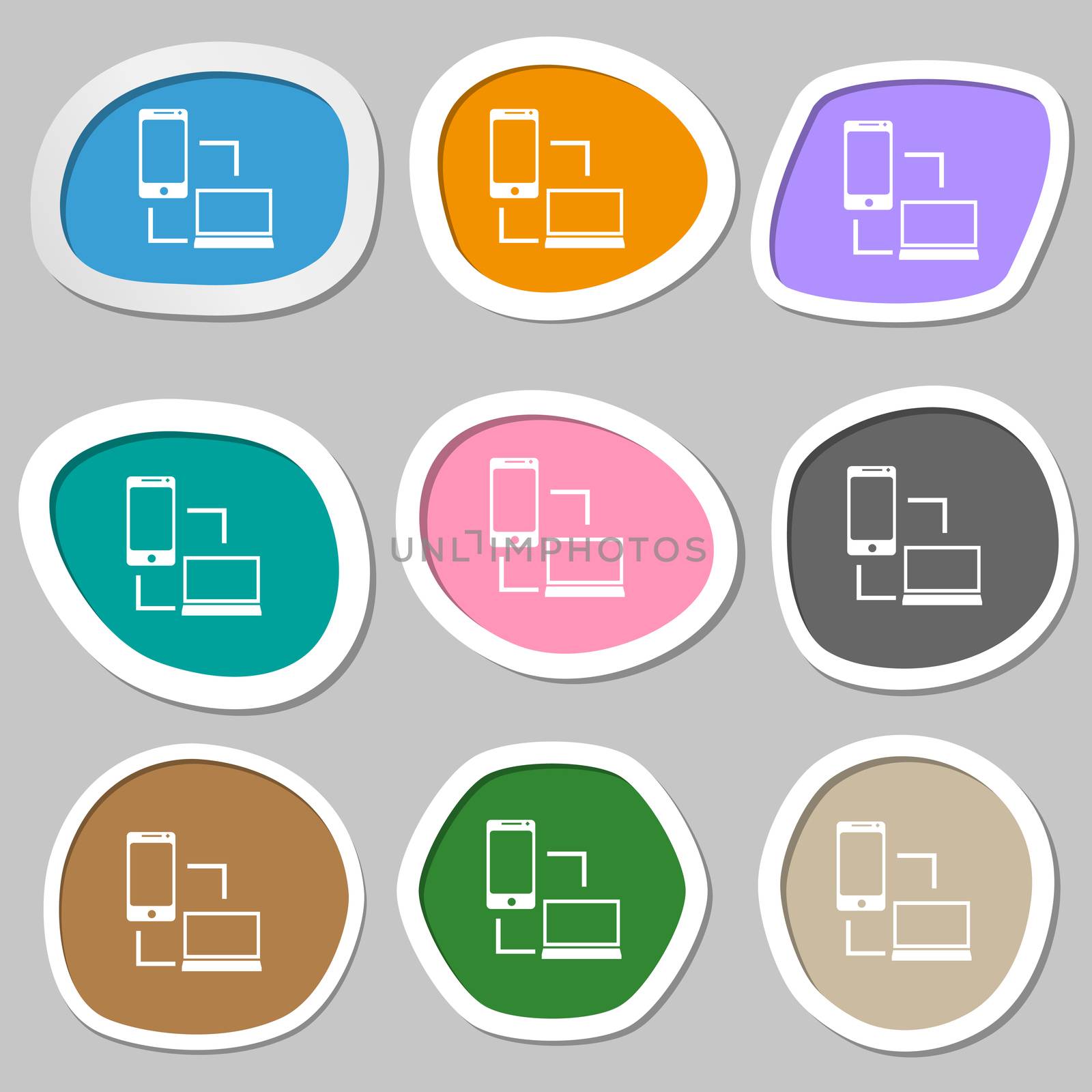Synchronization sign icon. communicators sync symbol. Data exchange. Multicolored paper stickers.  by serhii_lohvyniuk