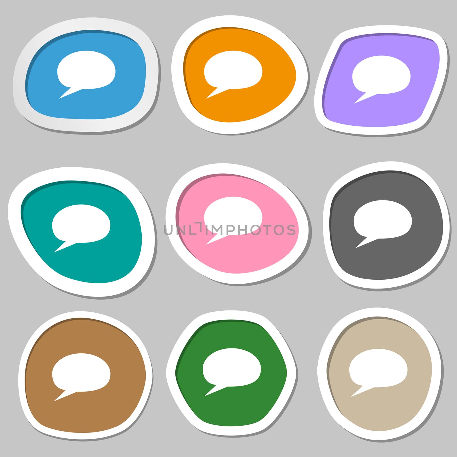 Speech bubble icons. Think cloud symbols. Multicolored paper stickers. illustration