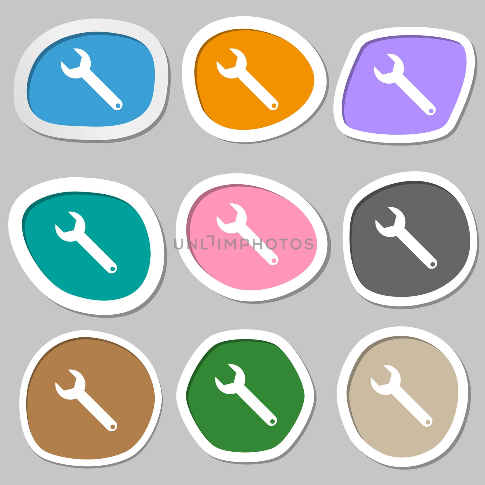 Wrench key sign icon. Service tool symbol. Multicolored paper stickers.  by serhii_lohvyniuk
