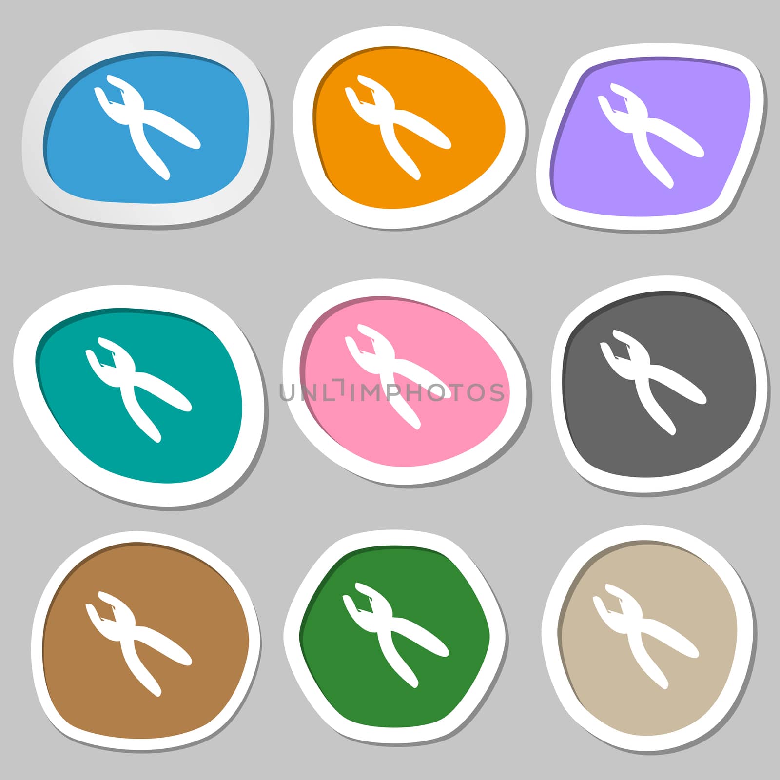pliers icon sign. Multicolored paper stickers. illustration