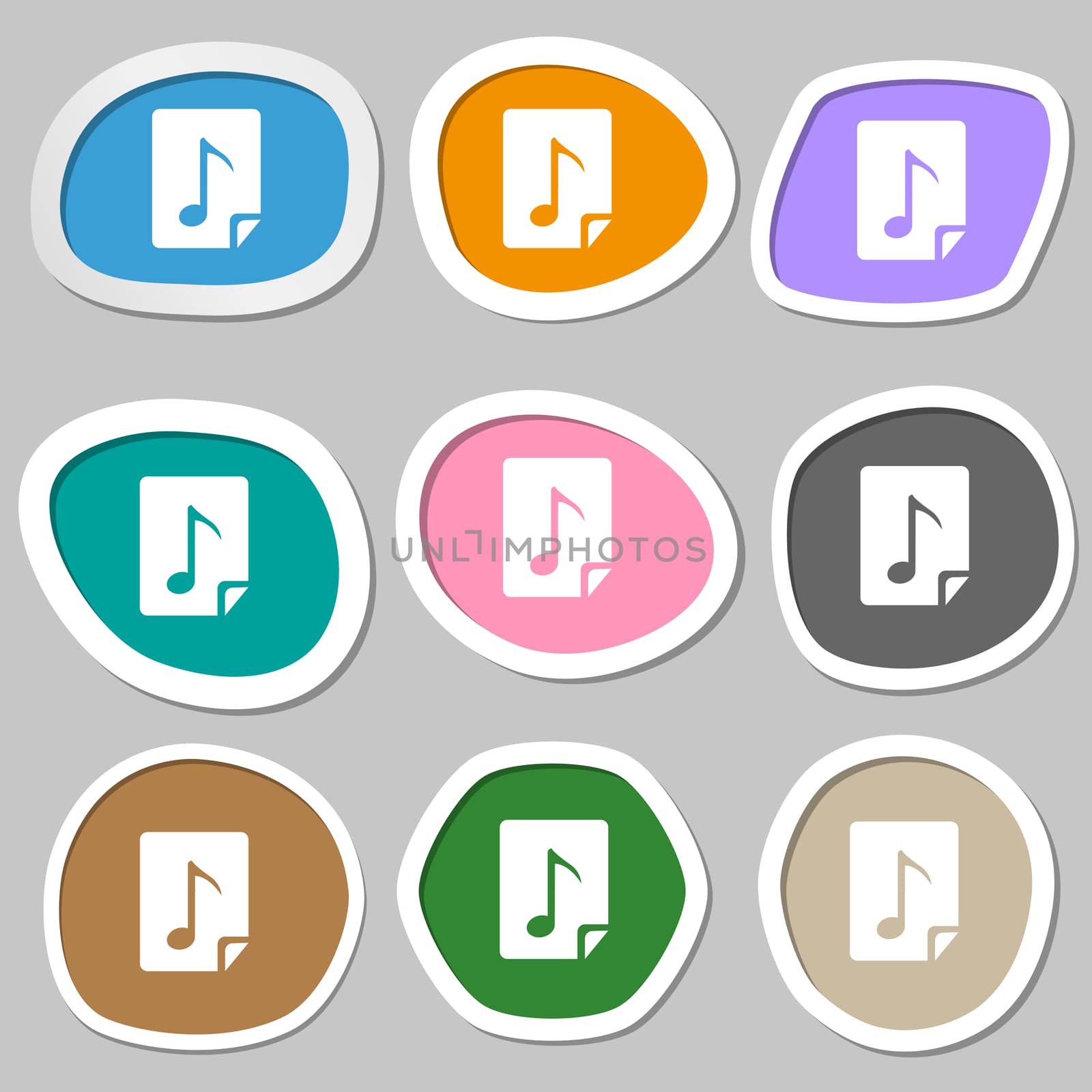 Audio, MP3 file icon sign. Multicolored paper stickers. illustration