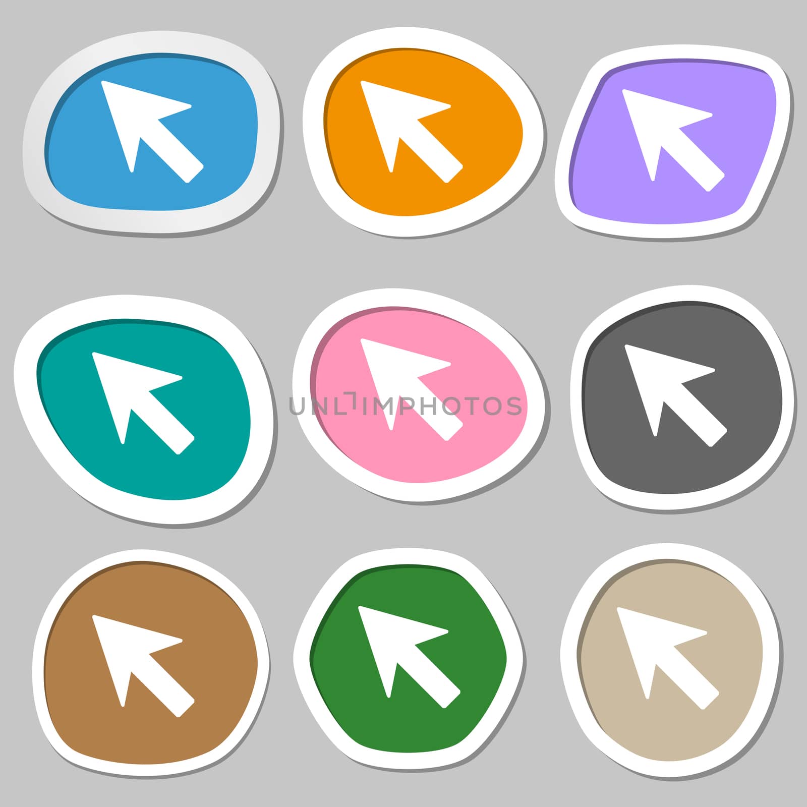 Cursor, arrow icon sign. Multicolored paper stickers. illustration