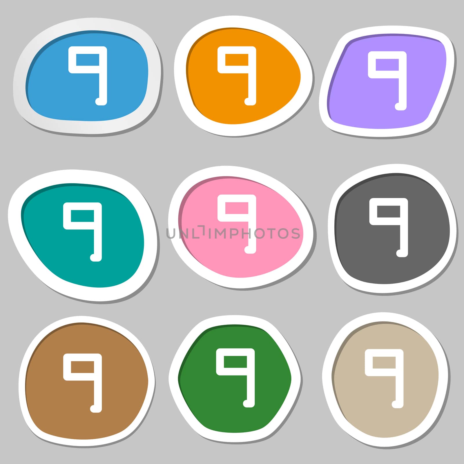 number Nine icon sign. Multicolored paper stickers.  by serhii_lohvyniuk