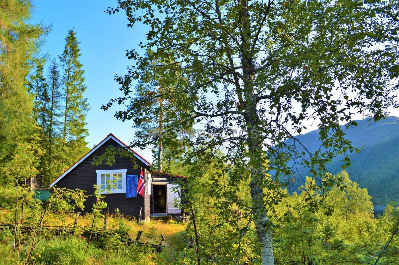 An image of a cabin in beautiful countryside from Norway's west coast, close to the town of Molde.