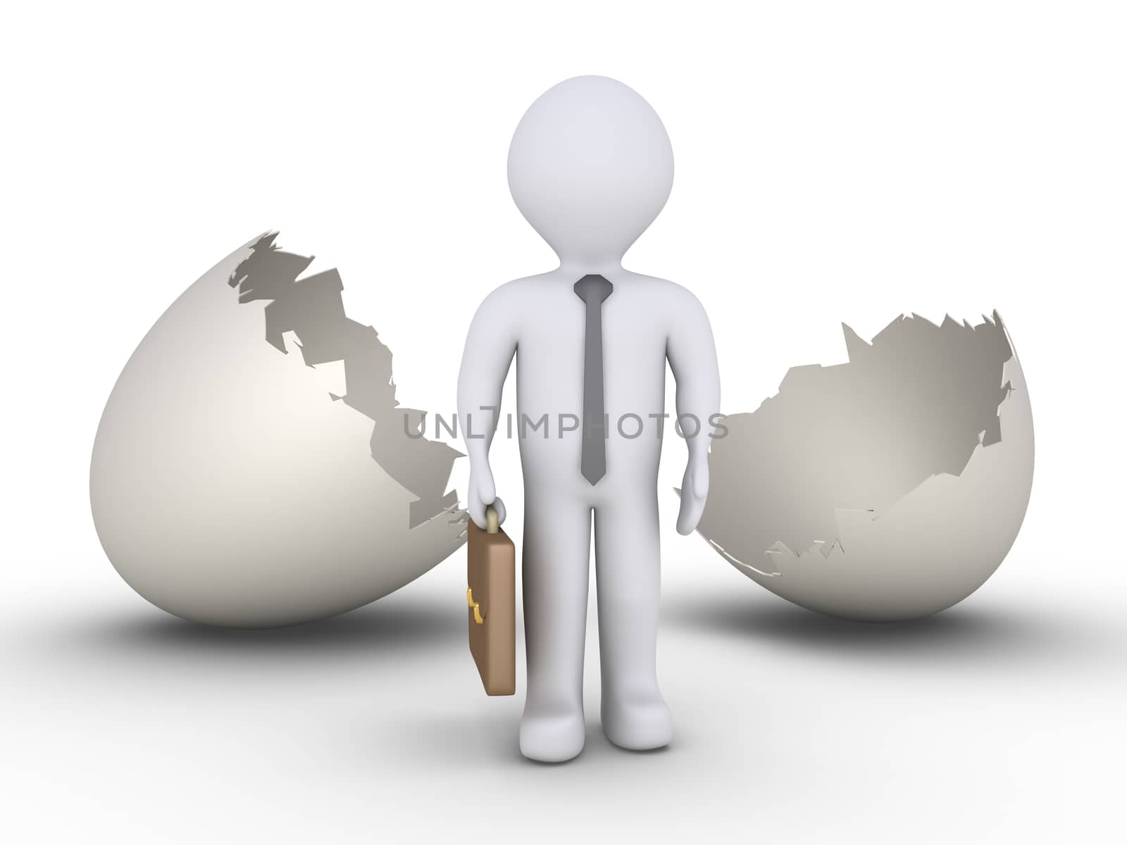 Businessman is standing in front of an empty cracked egg