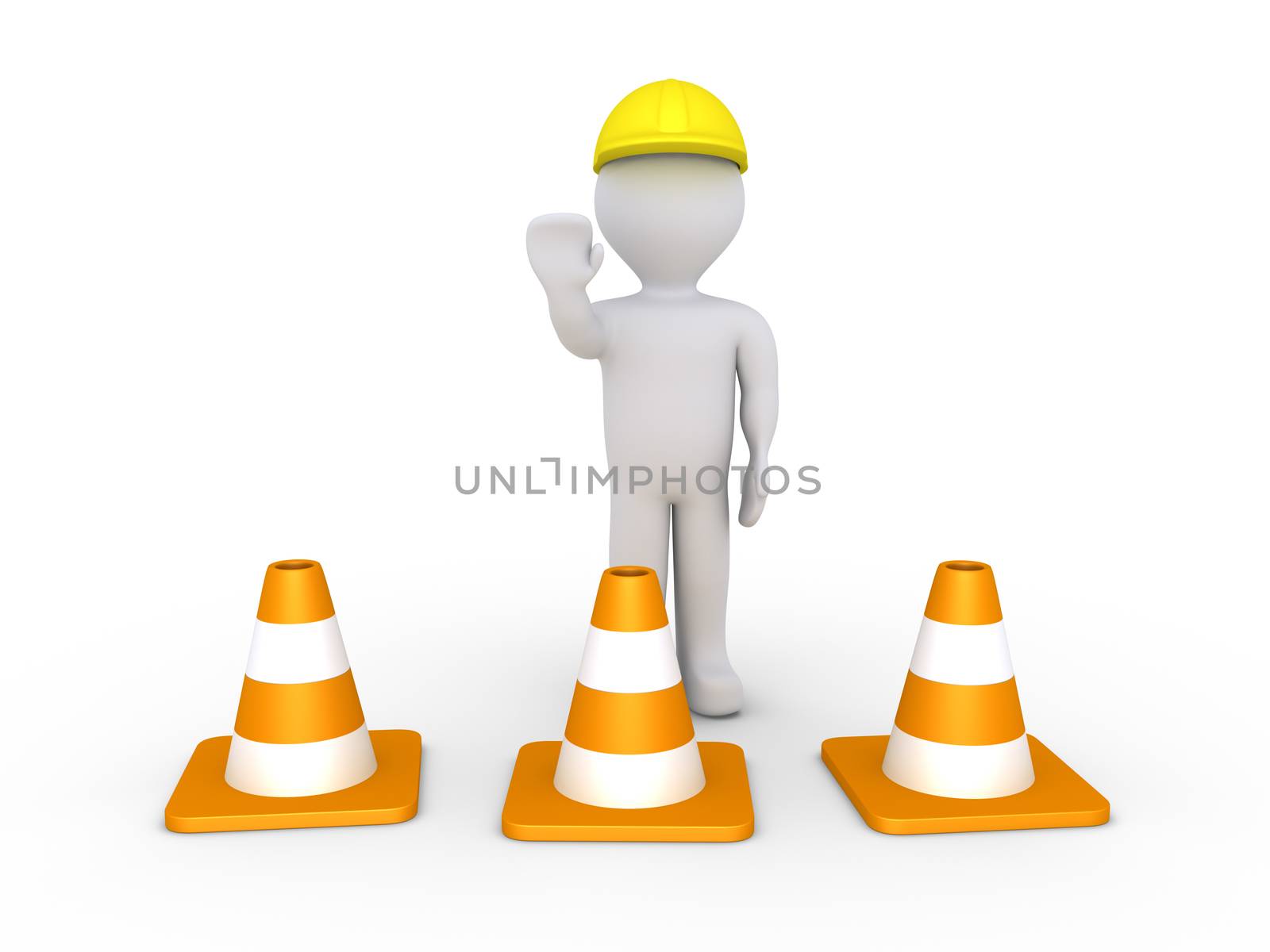 Person as worker is behind traffic cones