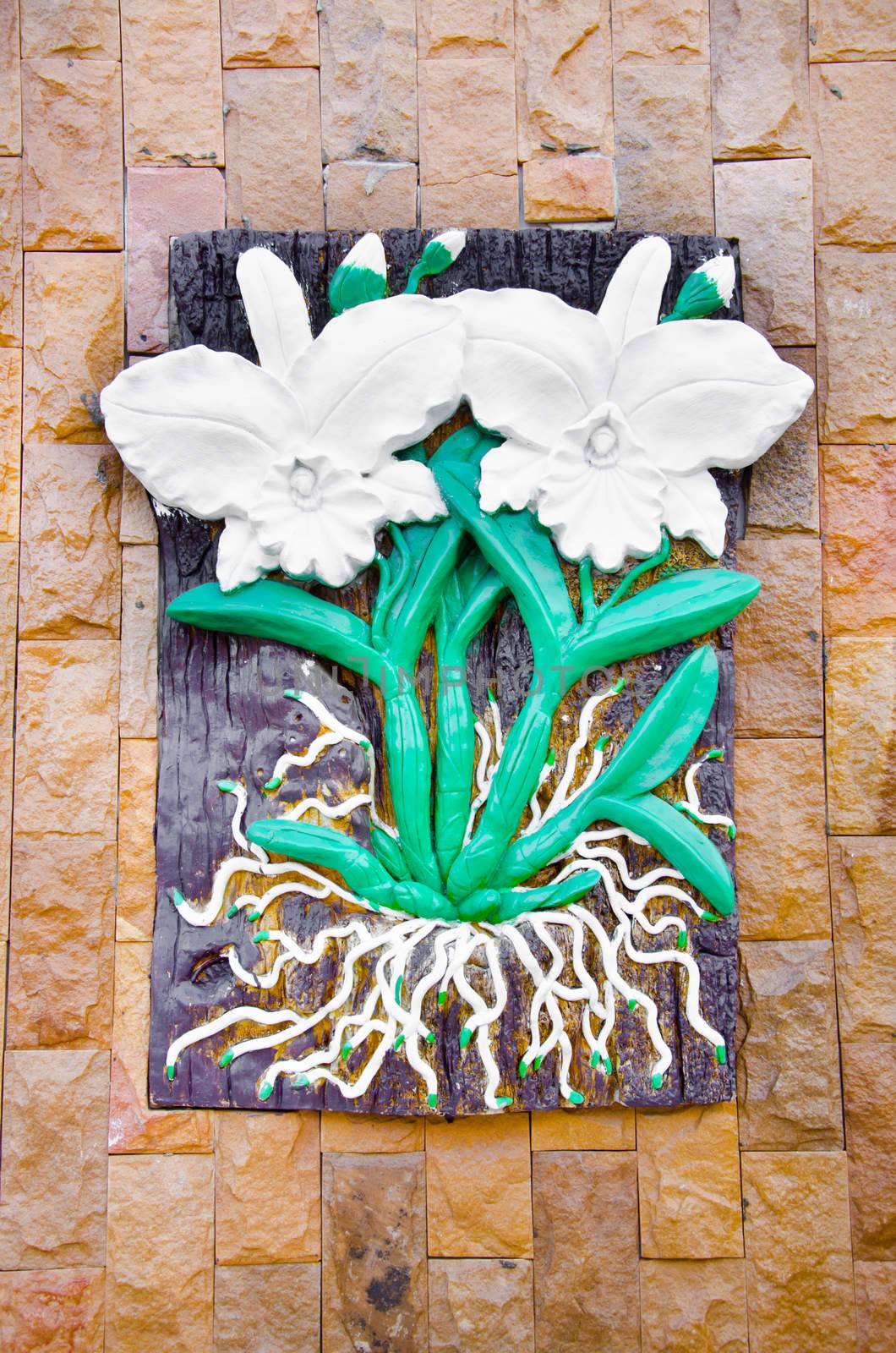 Low relief cement flower. by Gamjai