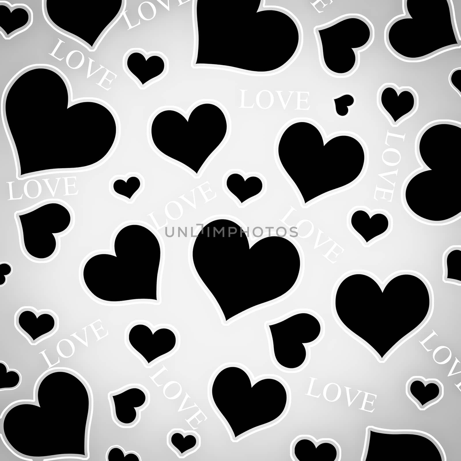Black hearts and LOVE wording background