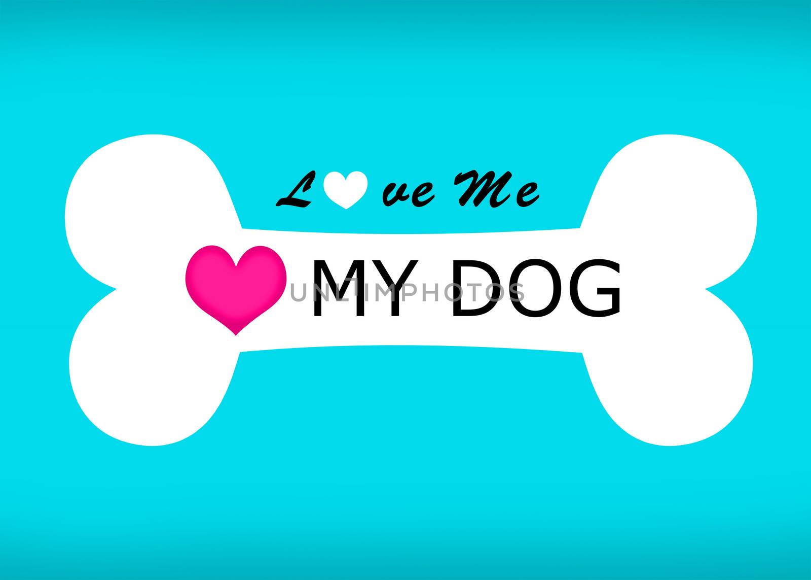 Love me love my dog wording and bone sign on blue background.