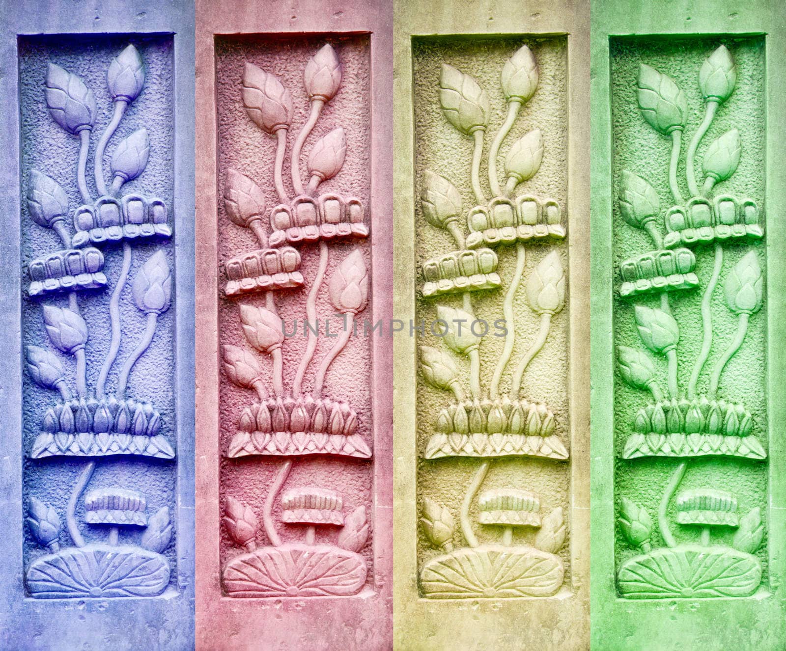 Many color of lotus flower stone carving