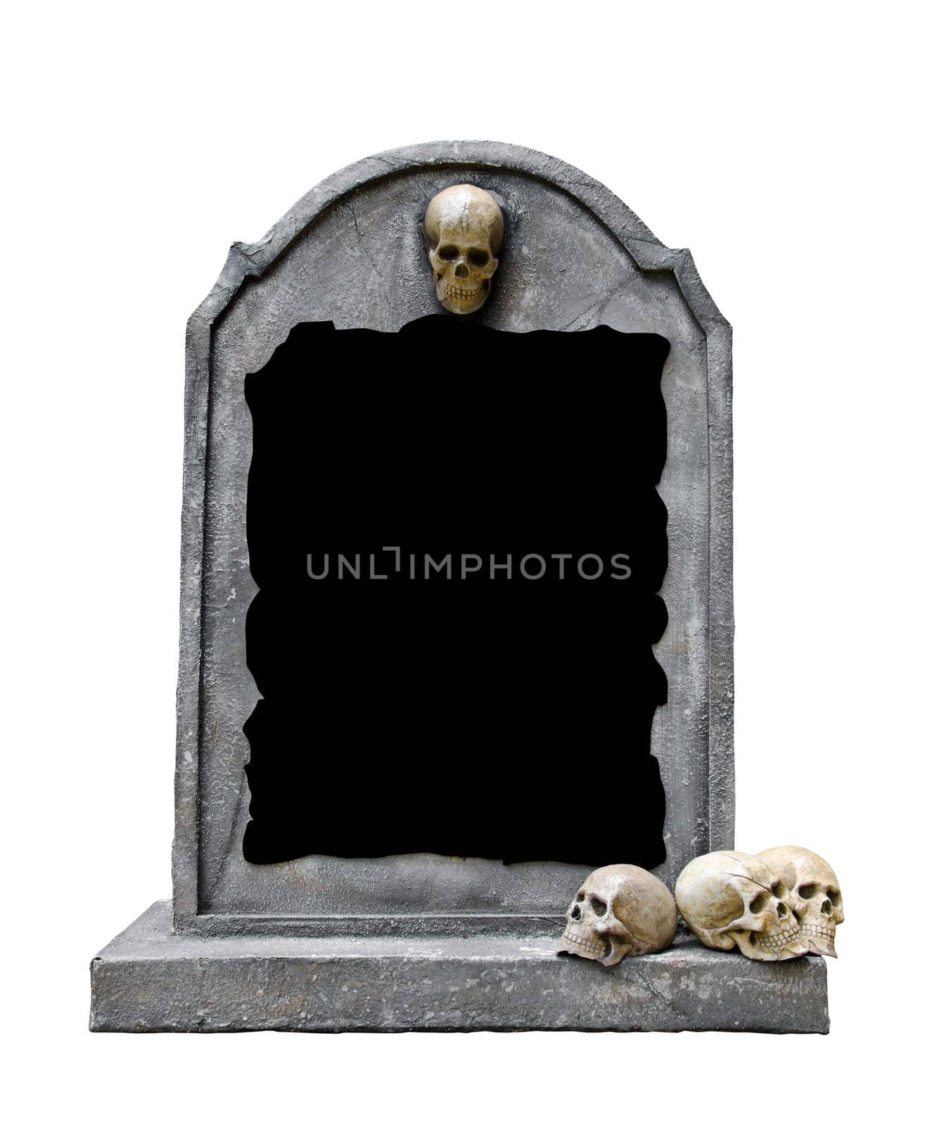 Tombstone with skull isolated on white background. by Gamjai