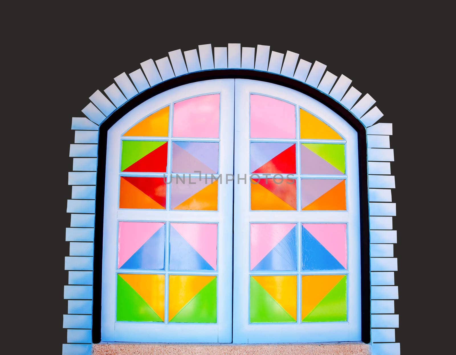 colorful door on black background.