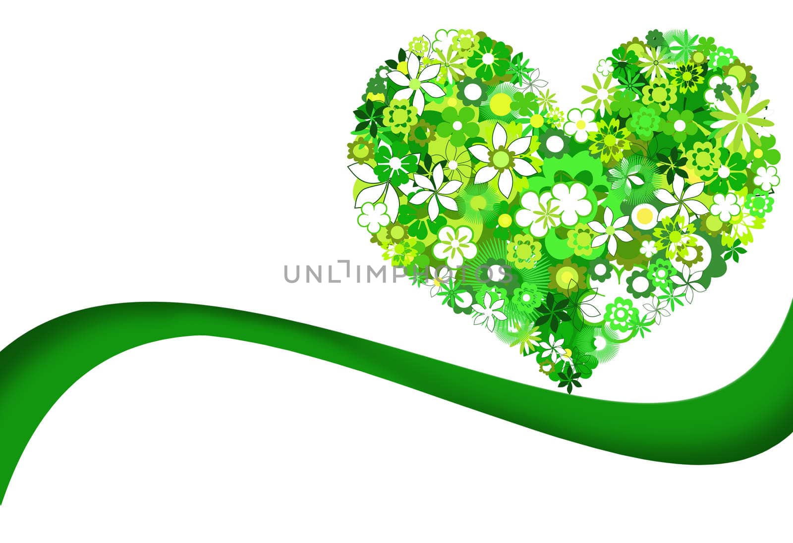 Green flowers heart eco concept.