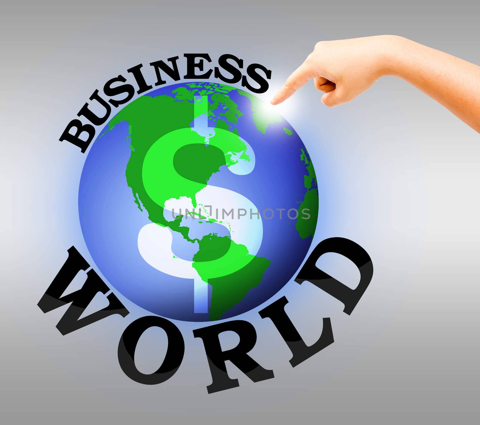 Human hand point to digital business world, business wolrd concept.