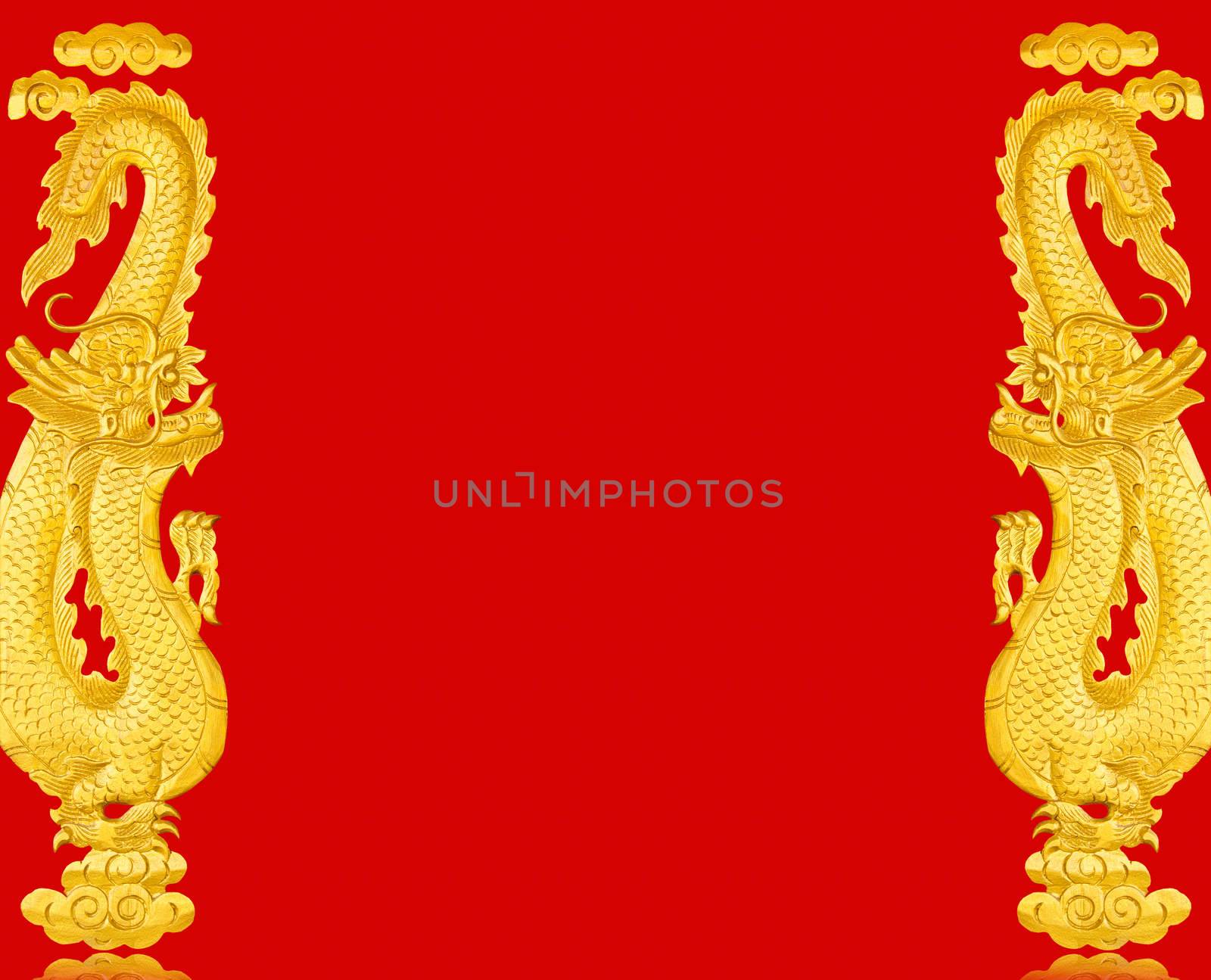 Frame golden Chinese dragon on red background